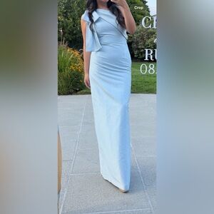 Sachin + Babi Pale Blue Draped One-Shoulder bonnie gown